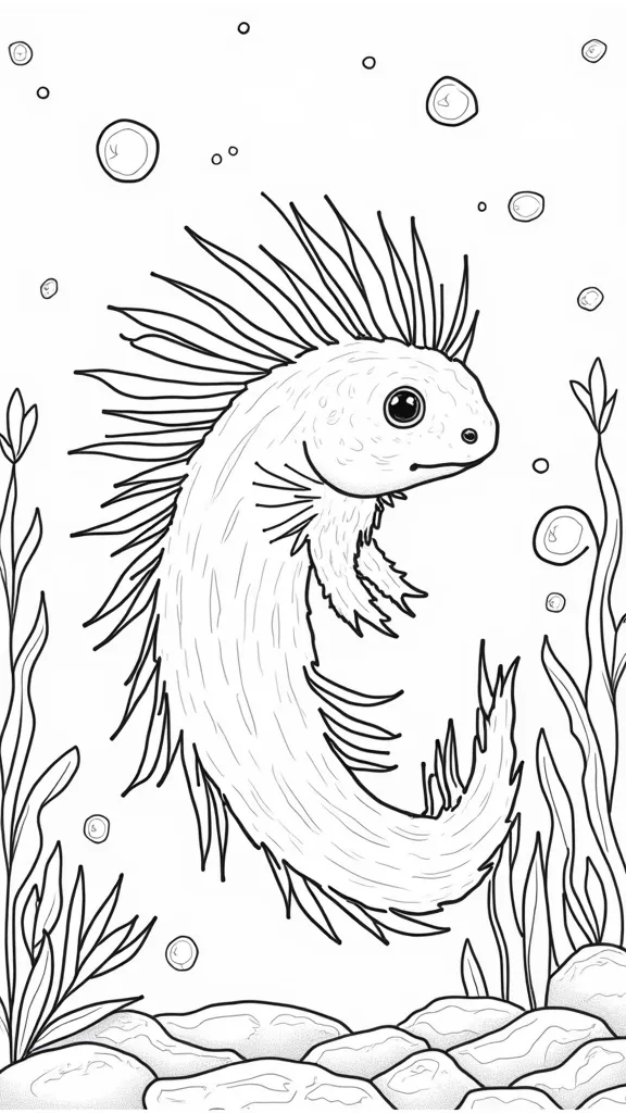 realistic axolotl coloring page